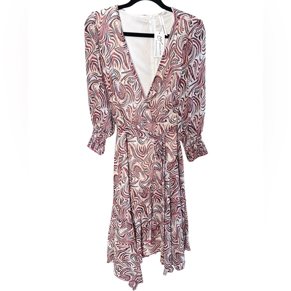3/4 Sleeve Belted Chiffon Hankerchief Hem Dress from NY Collection NWT
